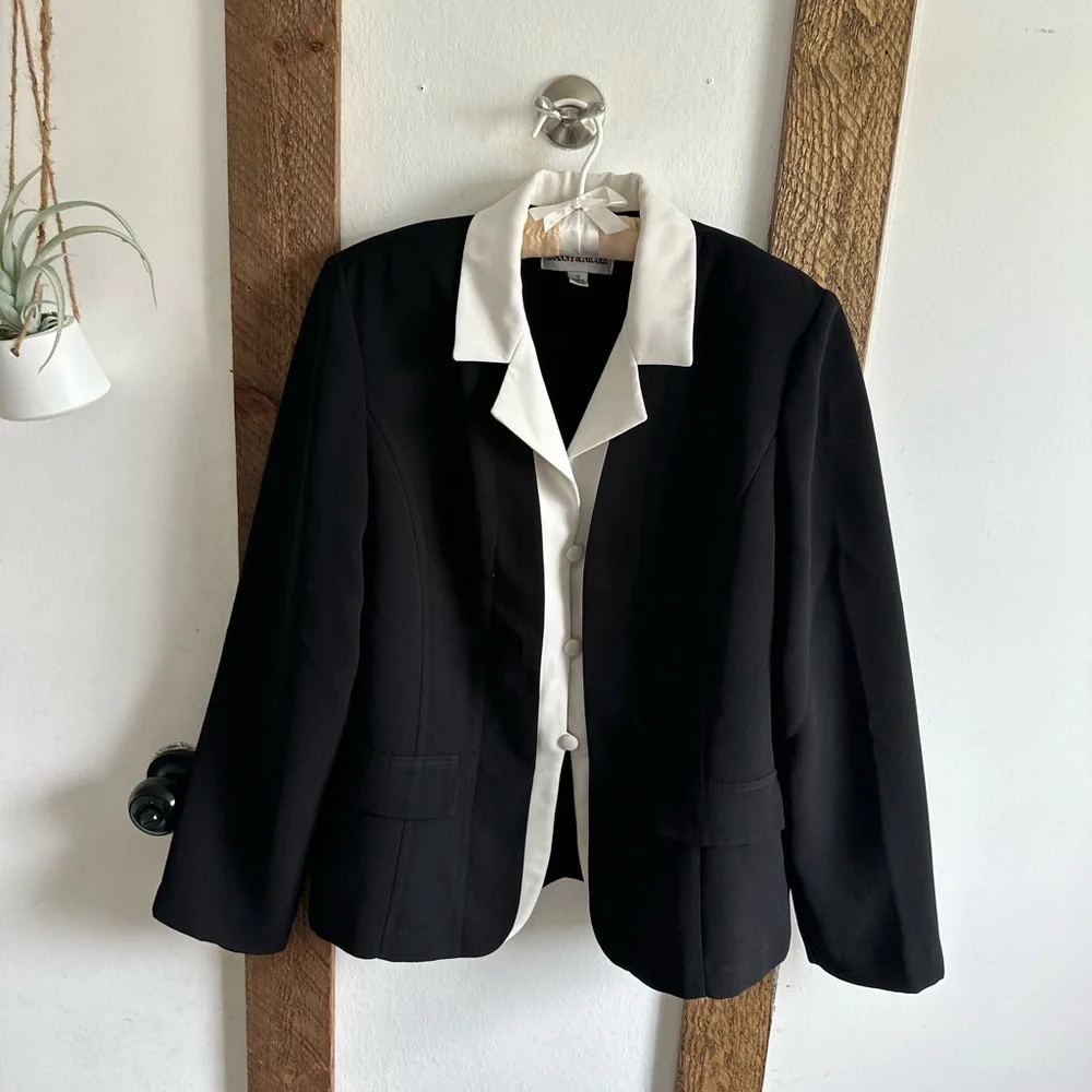 Danny & Nicole Shoulder Pad Black White Blazer Suit Jacket Women’s 12